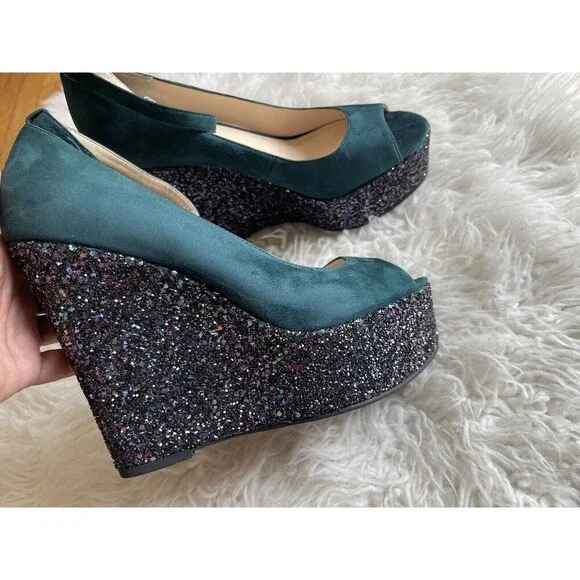 Boutique 9 Women’s Size 10 Sparkle platform Wedge Shoes Peep toe Heels - Picture 10 of 11